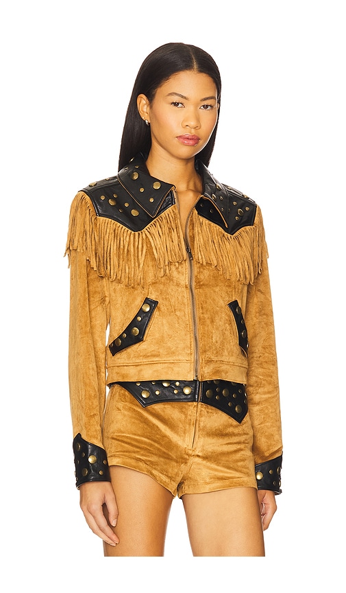 Show Me Your Mumu Wilson Jacket Sepia Faux Suede Faux Leather In Multi