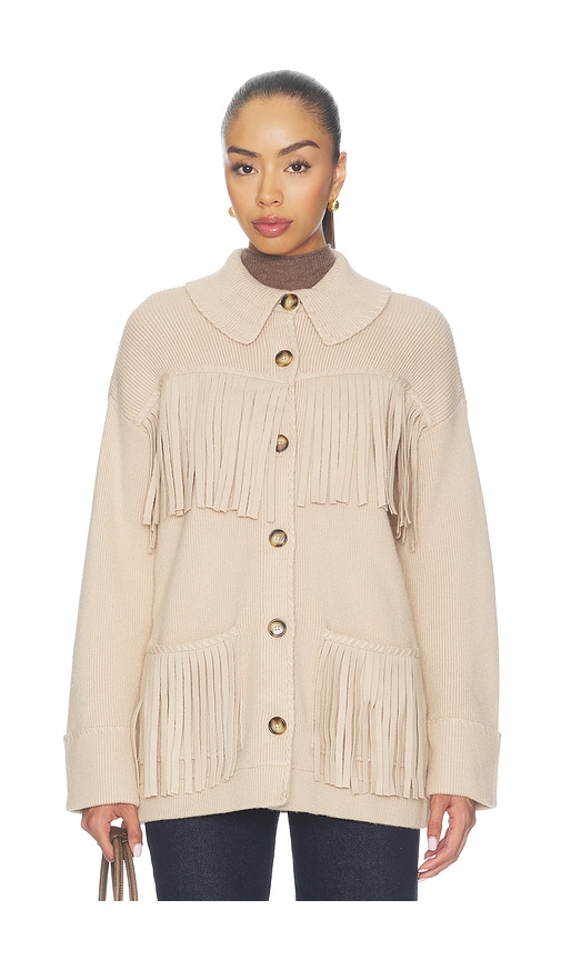 Santa Barbara Jacket by Show Me Your Mumu in Tan Knit With Fringe
