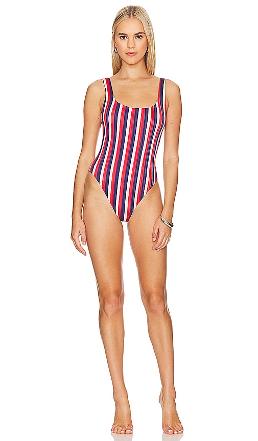 Show Me Your Mumu The Ribbed One Piece in Americana Stripe