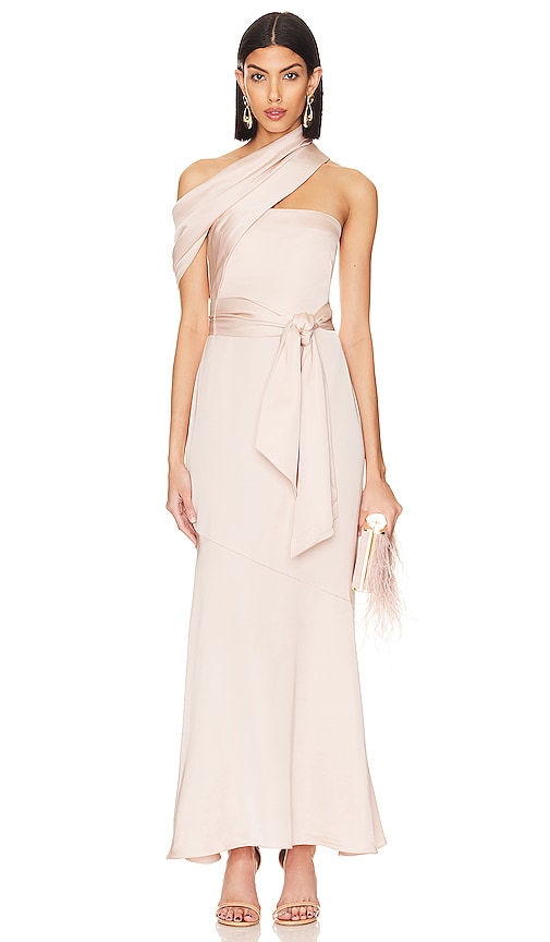 amal pink dress Amal Lace-Up Corset Maxi Dress in Soft Pink