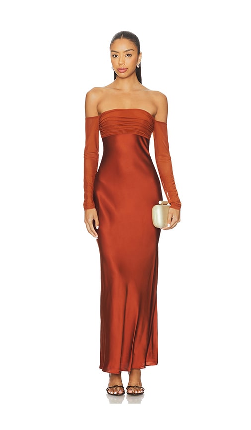 Brown Off The Shoulder Long Sleeve Dresses