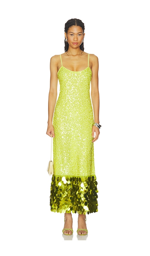 SIMONMILLER ROBE IMOGEN SEQUIN MIDI en Green. Taille L. Also en XS.