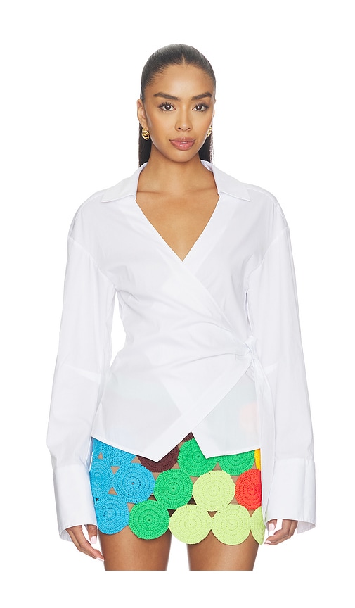 SIMONMILLER Anya Poplin Wrap Top en White Taille XS Also en S M L XL 273 €