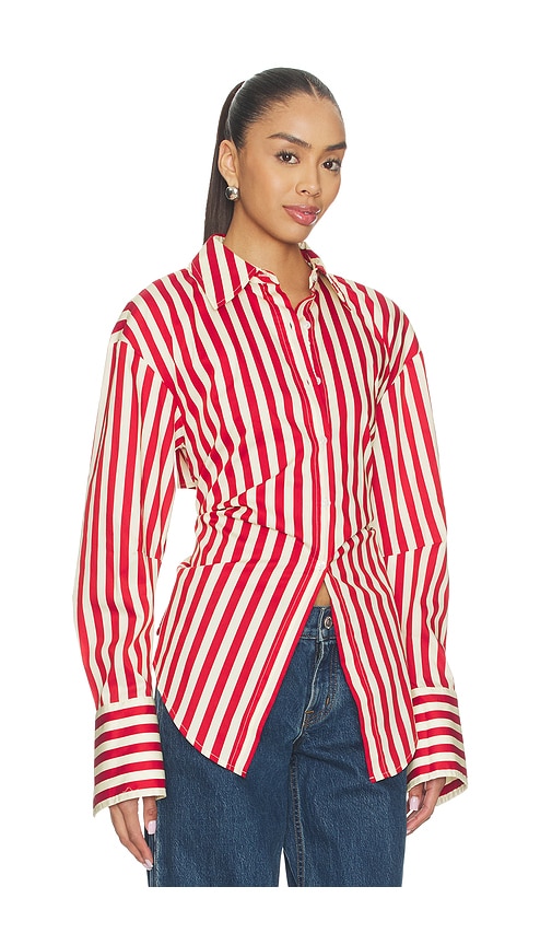  Simonmiller Loch Poplin Button Up In Red,cream. Size Xs. Also In S. 