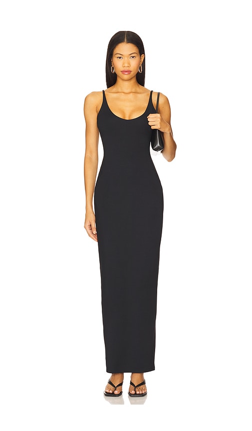 Skims Smooth Lounge Skimpy Scoop Neck Midi Nightgown In Black