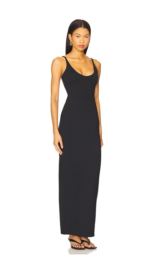 Skims Smooth Lounge Skimpy Scoop Neck Midi Nightgown In Black