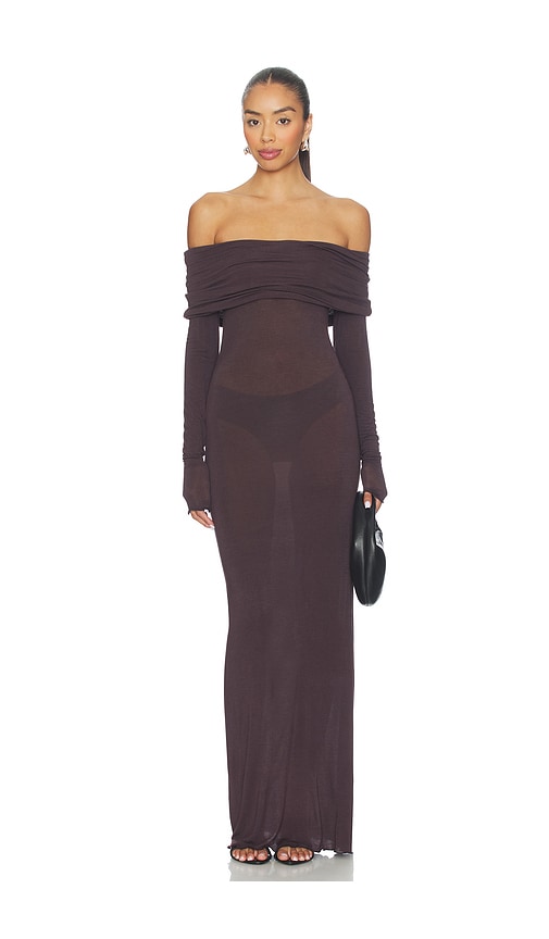 Skims Sheer Modal Off Shoulder Long Dress In Purple