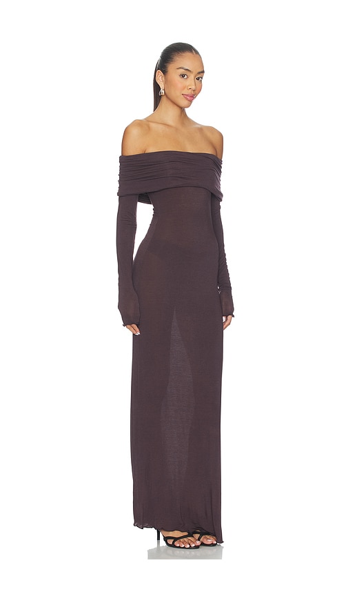 Skims Sheer Modal Off Shoulder Long Dress In Purple