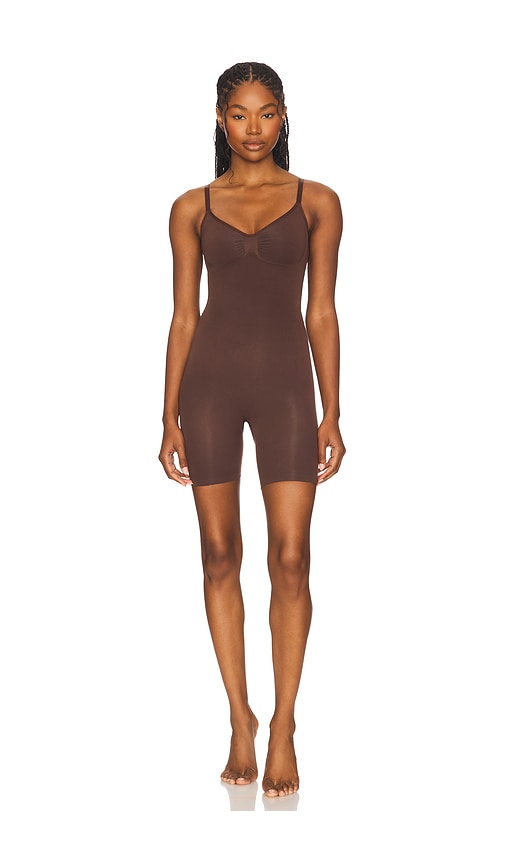 Skims Womens Cocoa Sculpt Ruched Stretch-woven Body In Brown