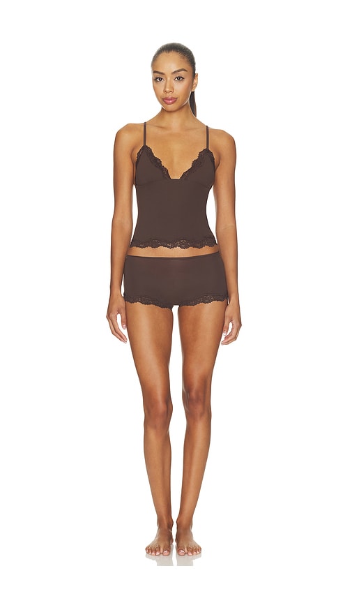 Skims Fits Everybody Lace Triangle Cami & Boyshort Set In Espresso