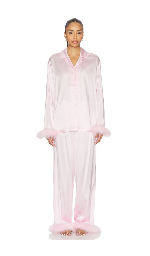Skims Feather Trim Long Set In Pink