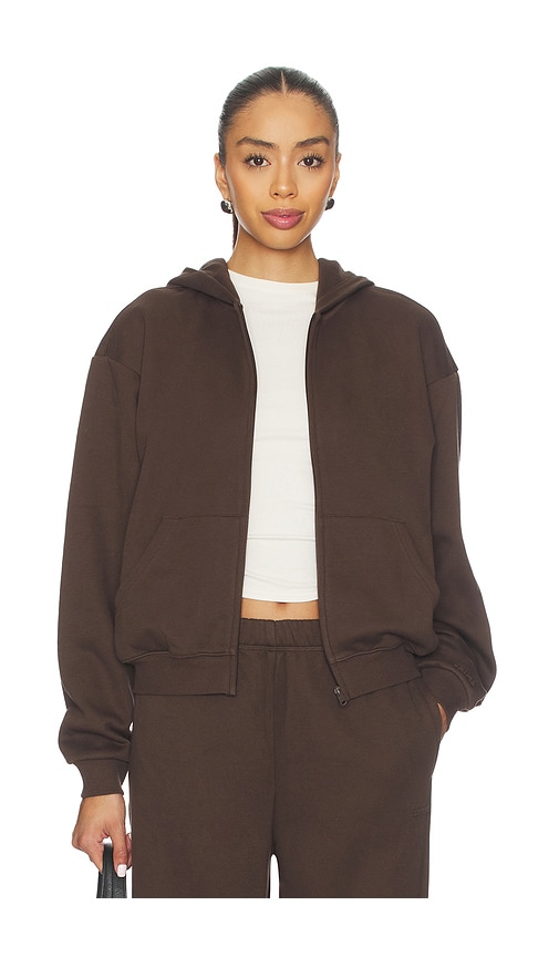Skims Cotton Fleece Classic Zip-up Hoodie In Brown