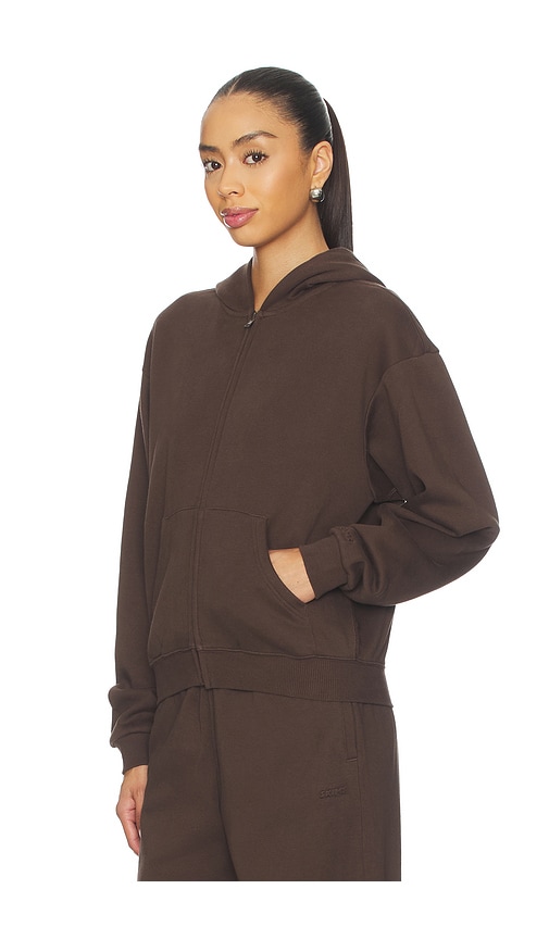 Skims Cotton Fleece Classic Zip-up Hoodie In Brown