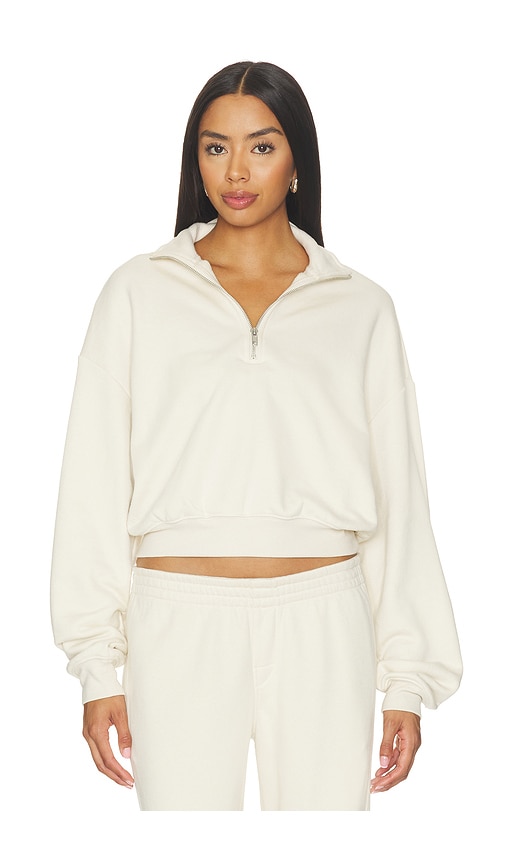 Skims Drapey French Terry Half Zip Pullover In Buff