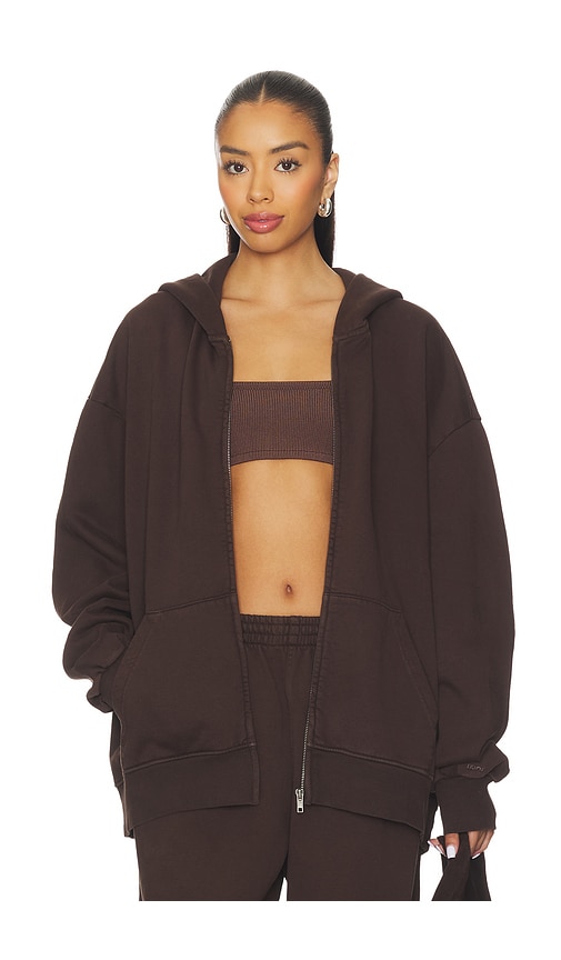 Skims Boyfriend Fleece Boxy Zip-up Hoodie In Brown