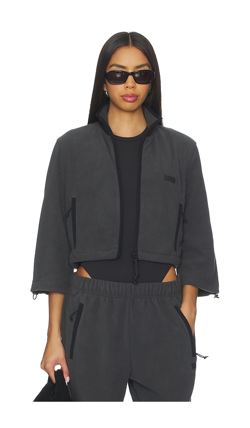 Skims Fleece Lounge Shrunken Zip Up In Black