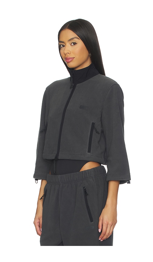 Skims Fleece Lounge Shrunken Zip Up In Black