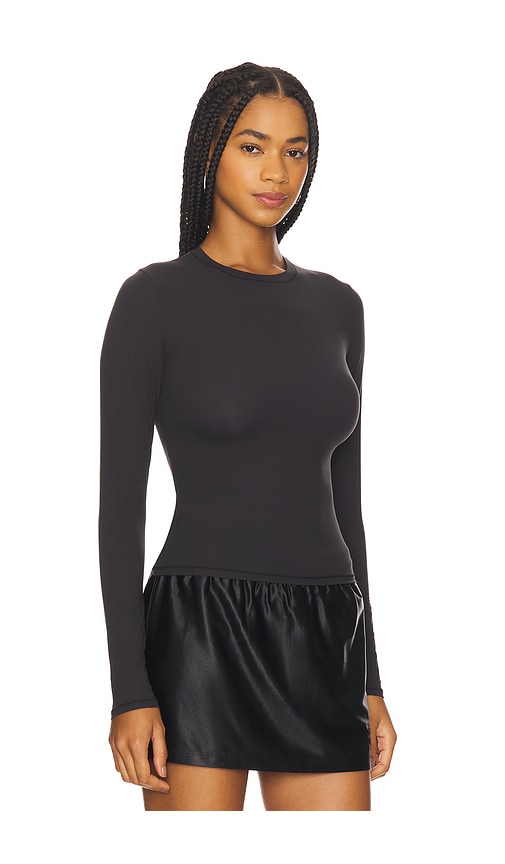 Skims Black Cotton Rib Long Sleeve T-shirt In Black