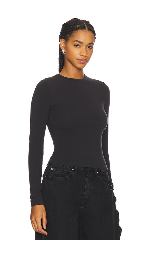 SKIMS Cotton Jersey Long Sleeve T-Shirt - back view in Black