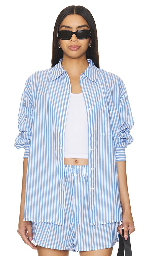 Skin Serena Button Down Top in Blue Stripe