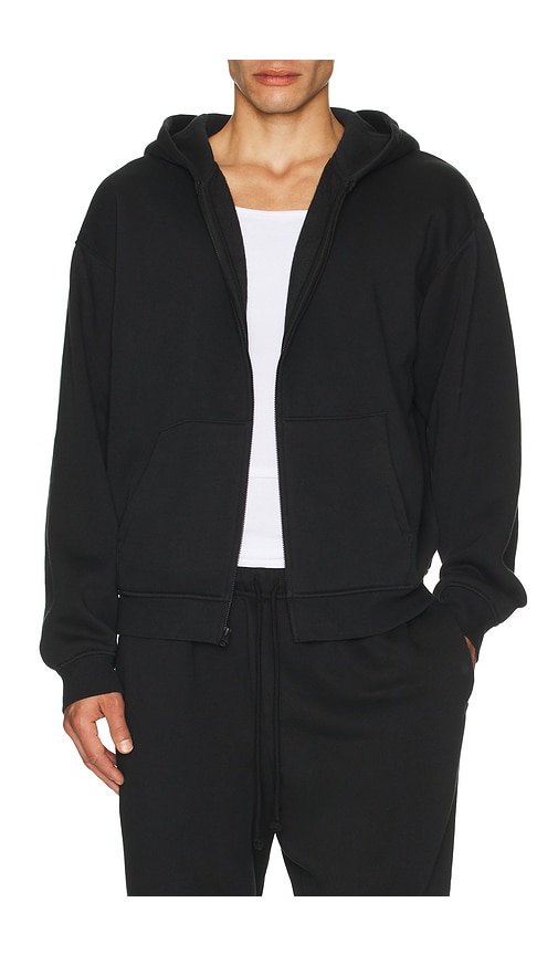 Skims Fleece Zip Up Hoodie In Black