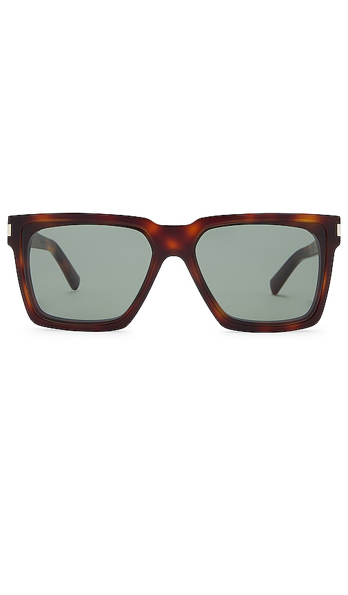 Saint Laurent Rectangular Sunglasses in Havana & Green