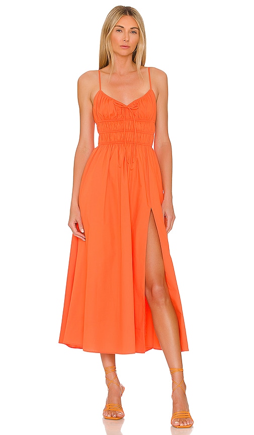 sau lee orange dress SAU LEE Priscilla Satin High-Neck Column Maxi Dress
