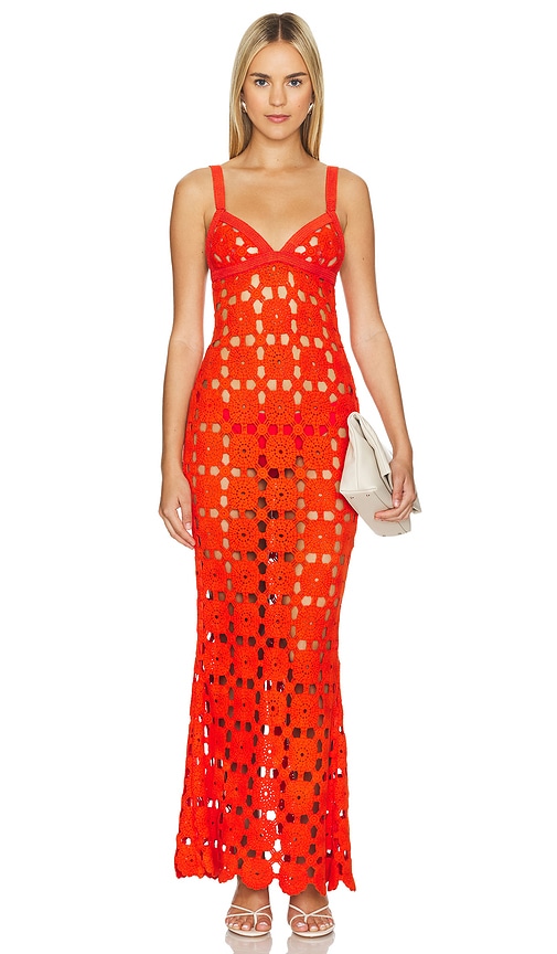 Sau Lee Mila Crochet Dress In Orange