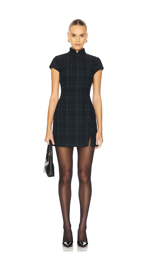 Shop Sau Lee Wendy Dress In Green Tartan