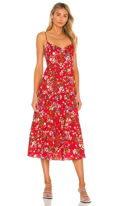 SAU LEE Blossom Midi Dress in Red Multi | REVOLVE