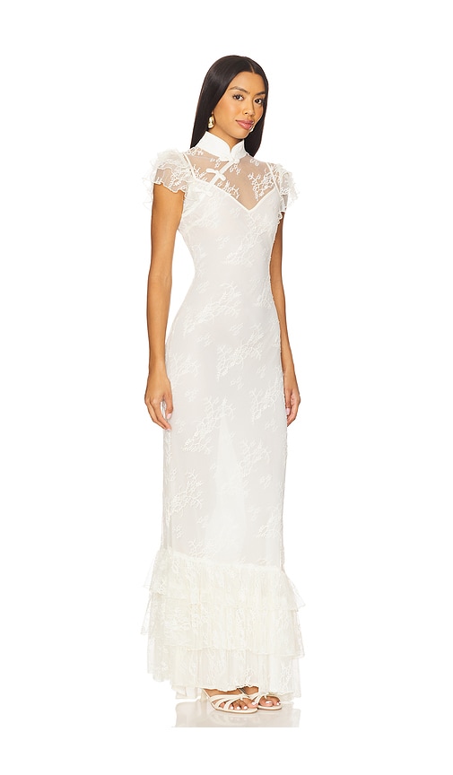 chinese dress ladies Right Moment Lace Overlay Frill Mini Dress White L