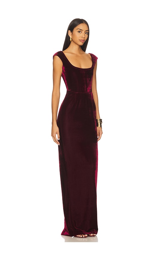 Sau Lee Brooke Velvet Gown In Oxblood In Burgundy