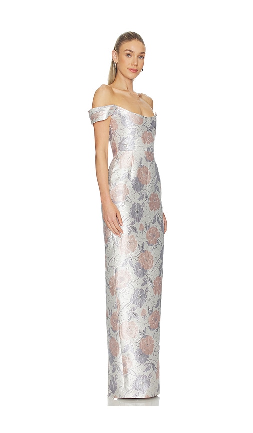 Sau Lee Jackson Asymmetric Jacquard Column Maxi Dress In Multi