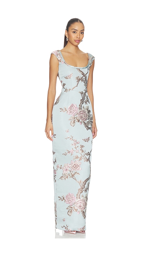 Sau Lee Brooke Brocade Gown In Blue