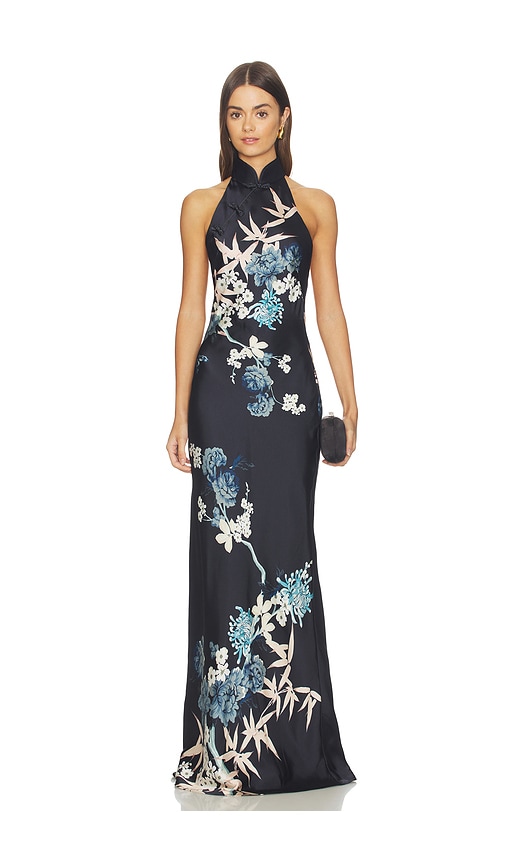Gillian Satin Gown by SAU LEE in Black Multi