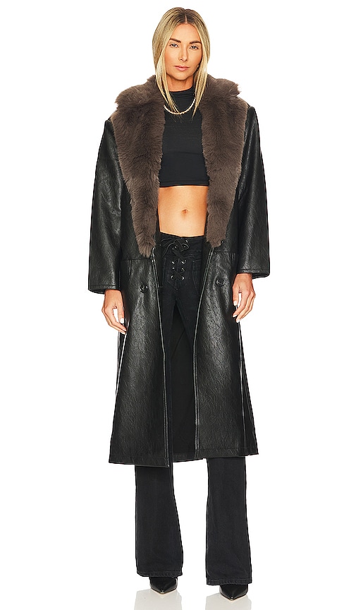 Still Here Dimes Faux Leather Coat in Black
