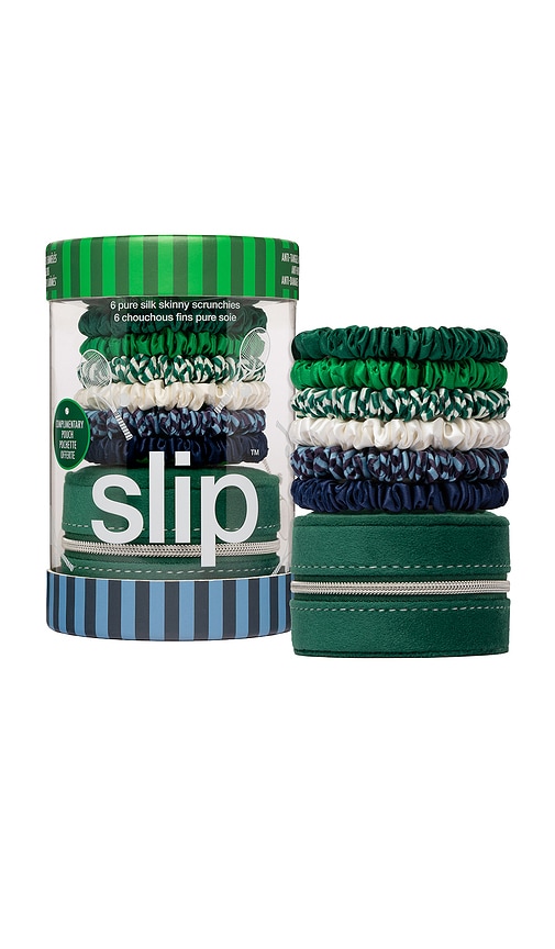 slip Set Of 6 Pure Silk Skinny Scrunchies With a Pouch en Green 54 €
