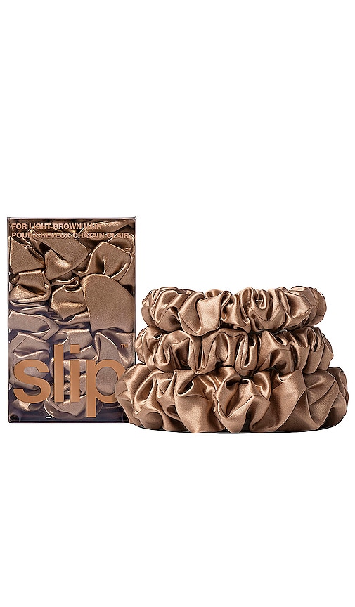 Midi & Large Scrunchie Set Of 3 in Light Brown.