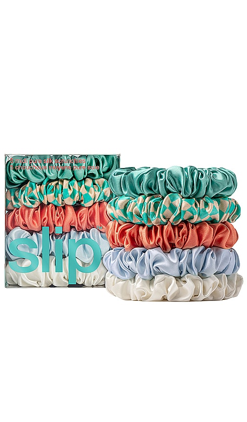 Shop Slip Midi Scrunchies Set Of 5 In Coral,blue
