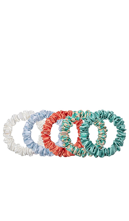 Shop Slip Midi Scrunchies Set Of 5 In Coral,blue