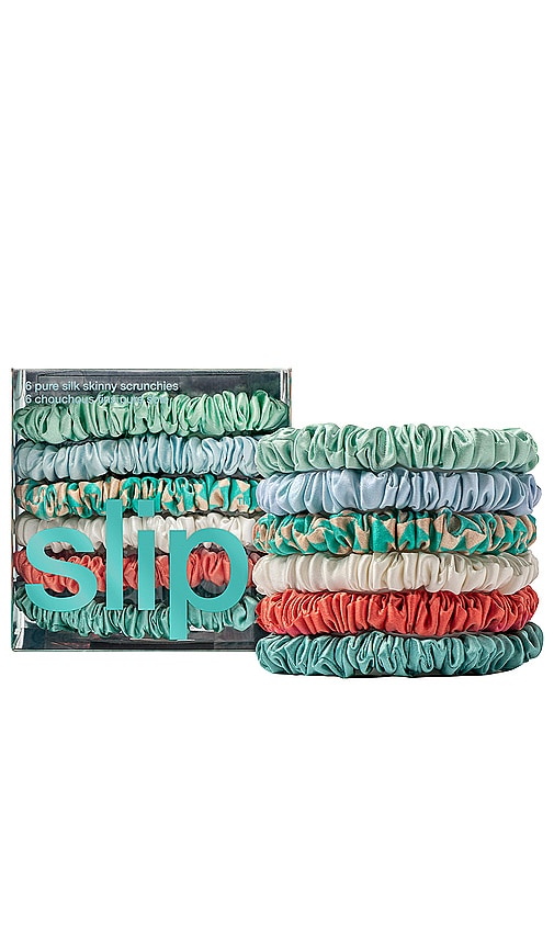Shop Slip Skinny Scrunchies Set Of 6 In Coral,blue