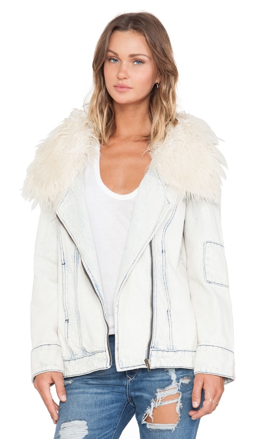Somedays Lovin Scando Rigid Denim Coat with Faux Fur Collar in