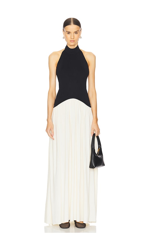 Shop Solid & Striped Halter Soglio Dress In Clay & Noir