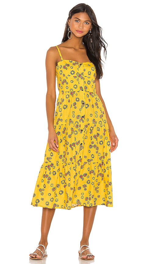 Solid & Striped Button Up Tiered Dress in Yellow Daisy