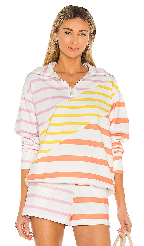 Solid & Striped The Pullover Colour-blocked Jersey Sweatshirt In White/orange/pink