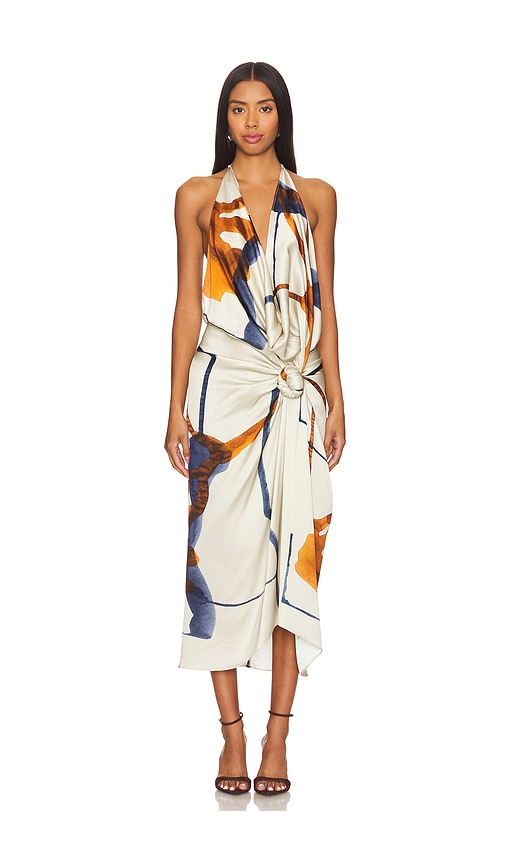 SILVIA TCHERASSI Guadalupe Dress in Cobalt Copper Abstract