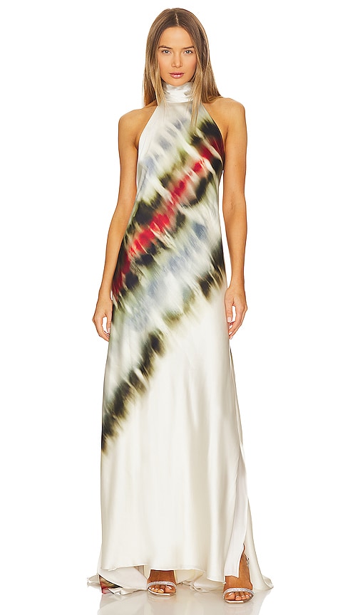 Silvia Tcherassi Sheryl Stretch-silk Gown In Multi Lnr Distort