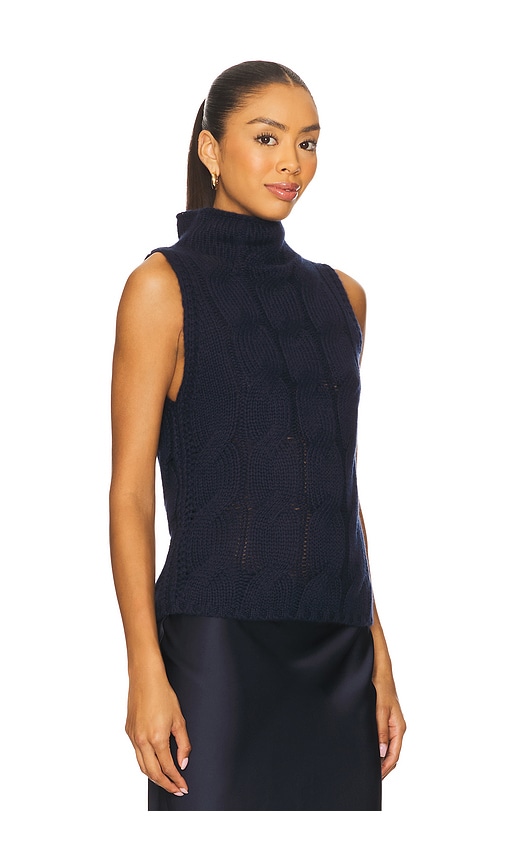 Sablyn Cashmere Salvia Sleeveless Cable Turtleneck Midnight Navy