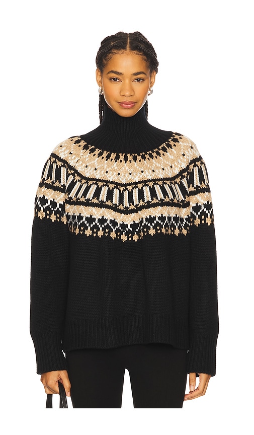 Sablyn Scottie Slouchy Fairisle Mock Neck Sweater In Black