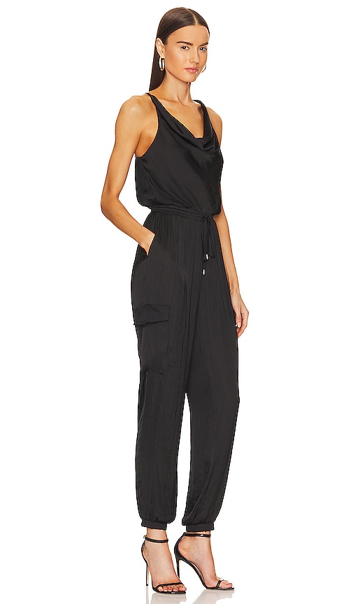 Steve Madden Valencia Cowl Neck Washed Satin Jumpsuit In Black | ModeSens